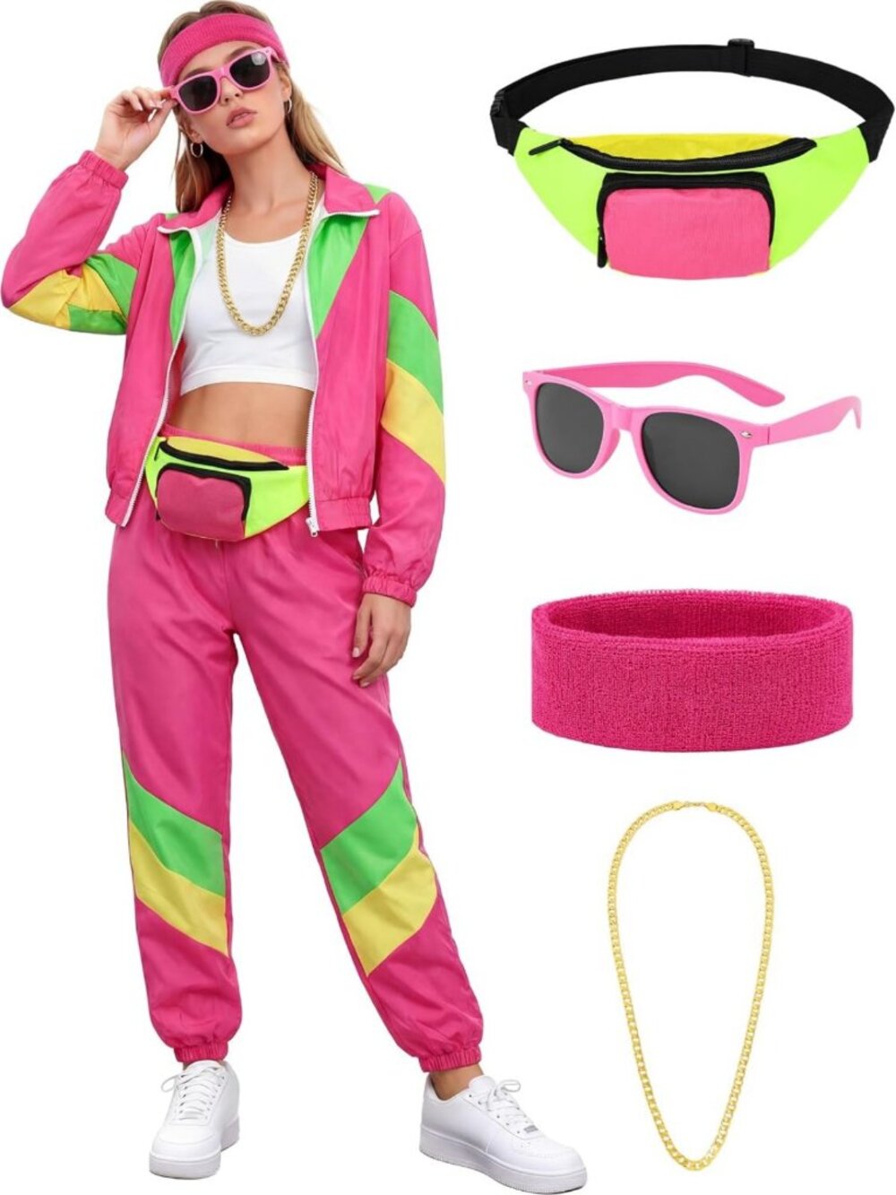 Retro 80s/90s Color Block Tracksuit Set for Women - Windbreaker Jacket